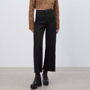Zara The Marine Straight Denim Wide Leg Jeans Black 6